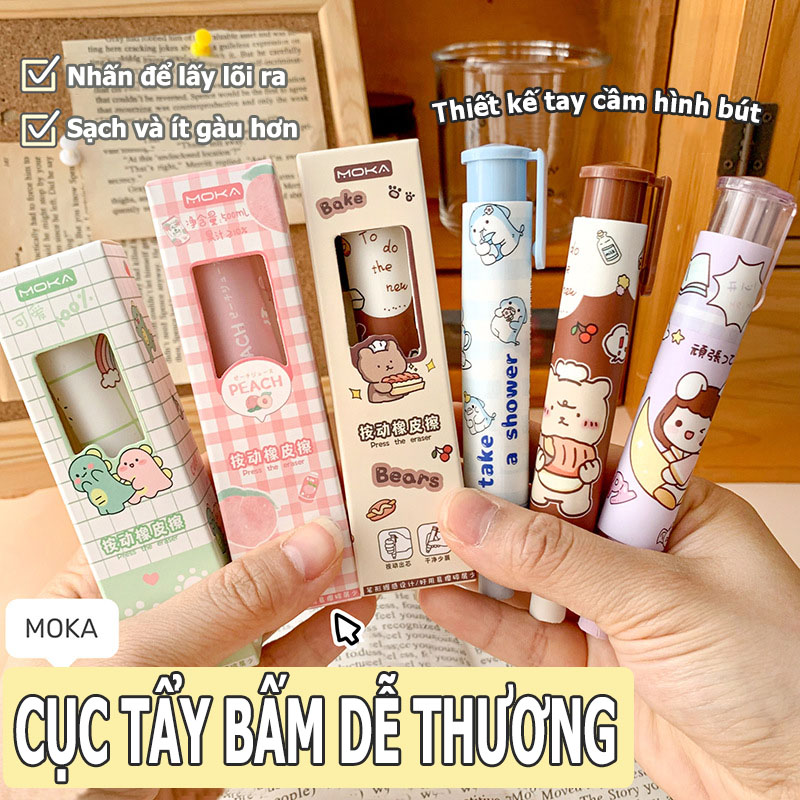 Gôm tẩy chì dạng bút bấm, không độc hại, nhiều màu sắc dễ thương, tiện lợi khi sử dụng