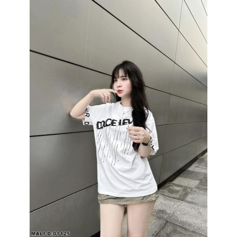 ÁO COTTON SU D.O..CE.EVE CHỮ CHẢY VIỀN TAY , form rộng tay lỡ unisex oversize