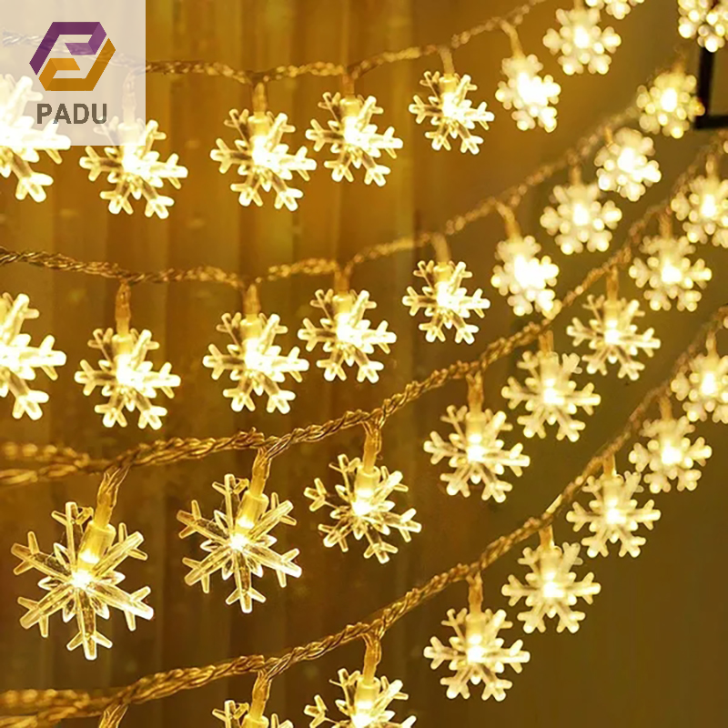 【Padu】Flash Sale Giáng sinh trang trí bông tuyết chuỗi đèn Xmas Vòng Hoa Kỳ nghỉ dẫn ánh sáng