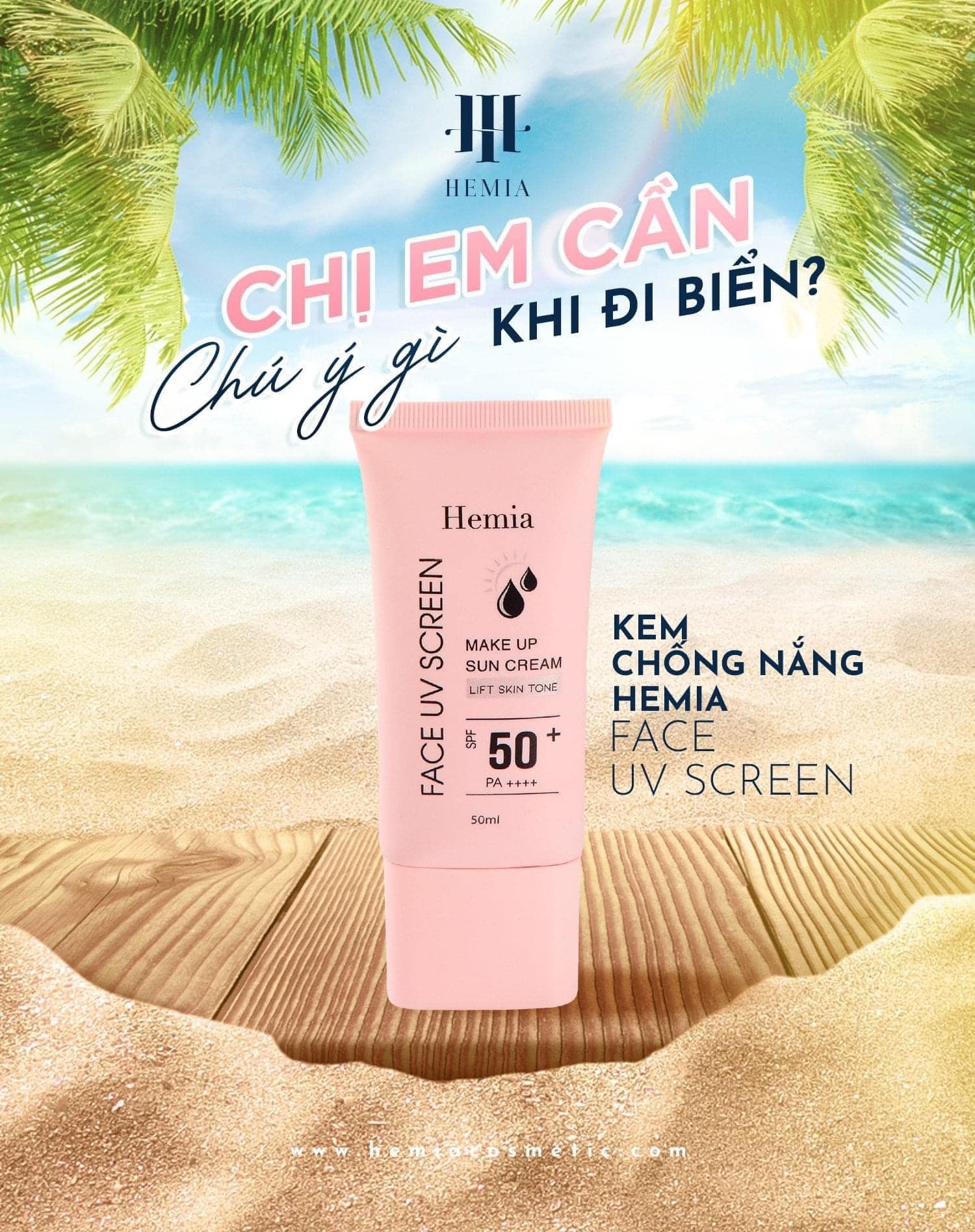 [Chai lớn 50ML] Kem chống nắng HEMIA SPF 50+, dưỡng trắng nâng tone tự nhiên, thấm nhanh, mịn màng của Hàn Quốc