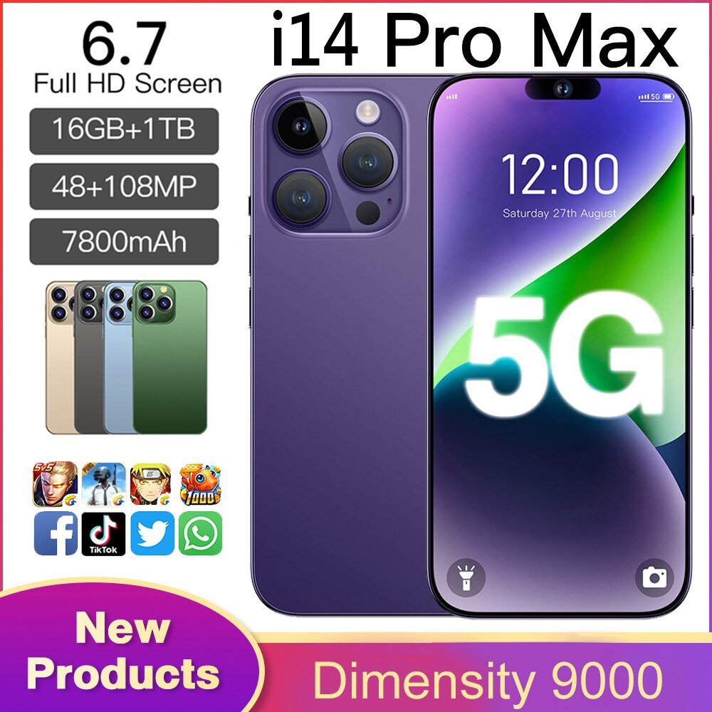 Điện thoại mới I14 Pro Max điện thoại thông minh 6,7 inch màn hình cao 7800mah sạc pin Type-C (12GB+256GB)