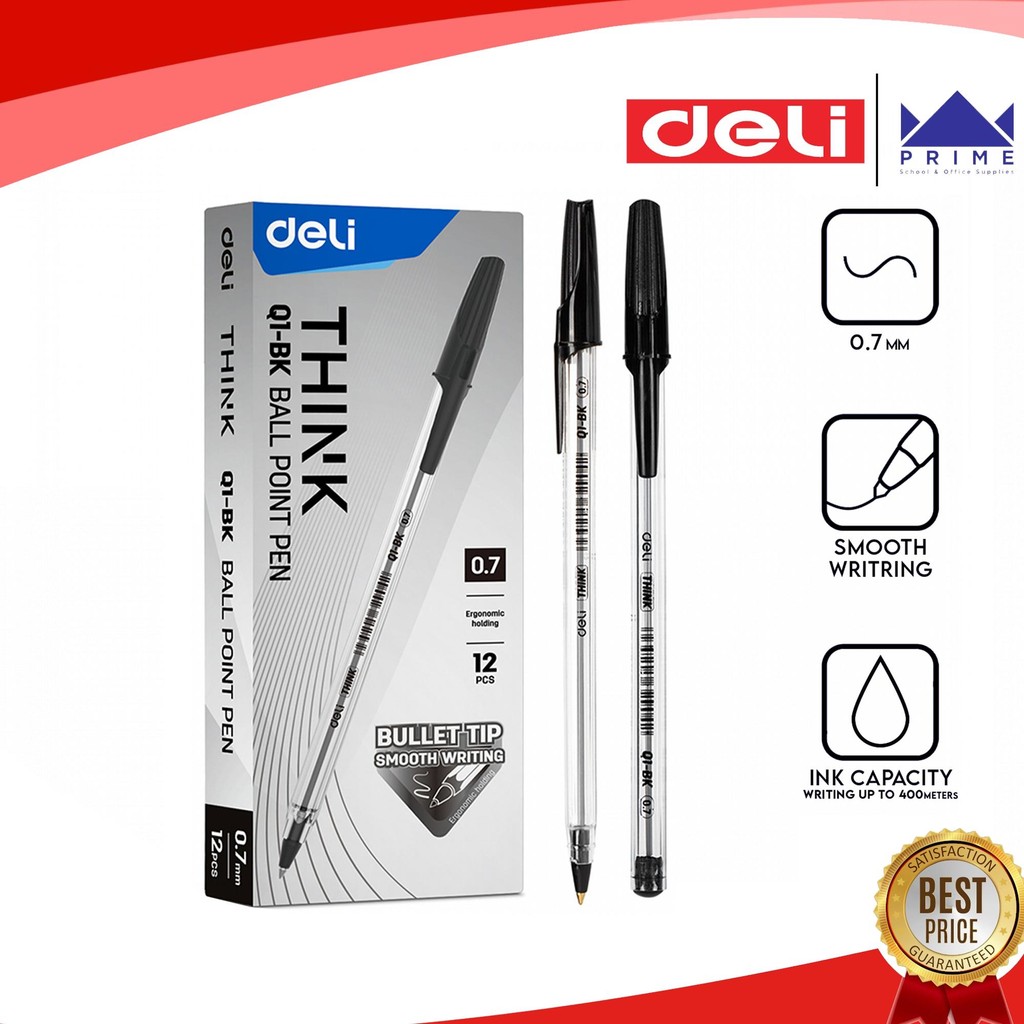 Deli Q1-BK Think 0.7mm Bullet Tip Ball Point Pen 12pcs/box [79Q1-BKP12]