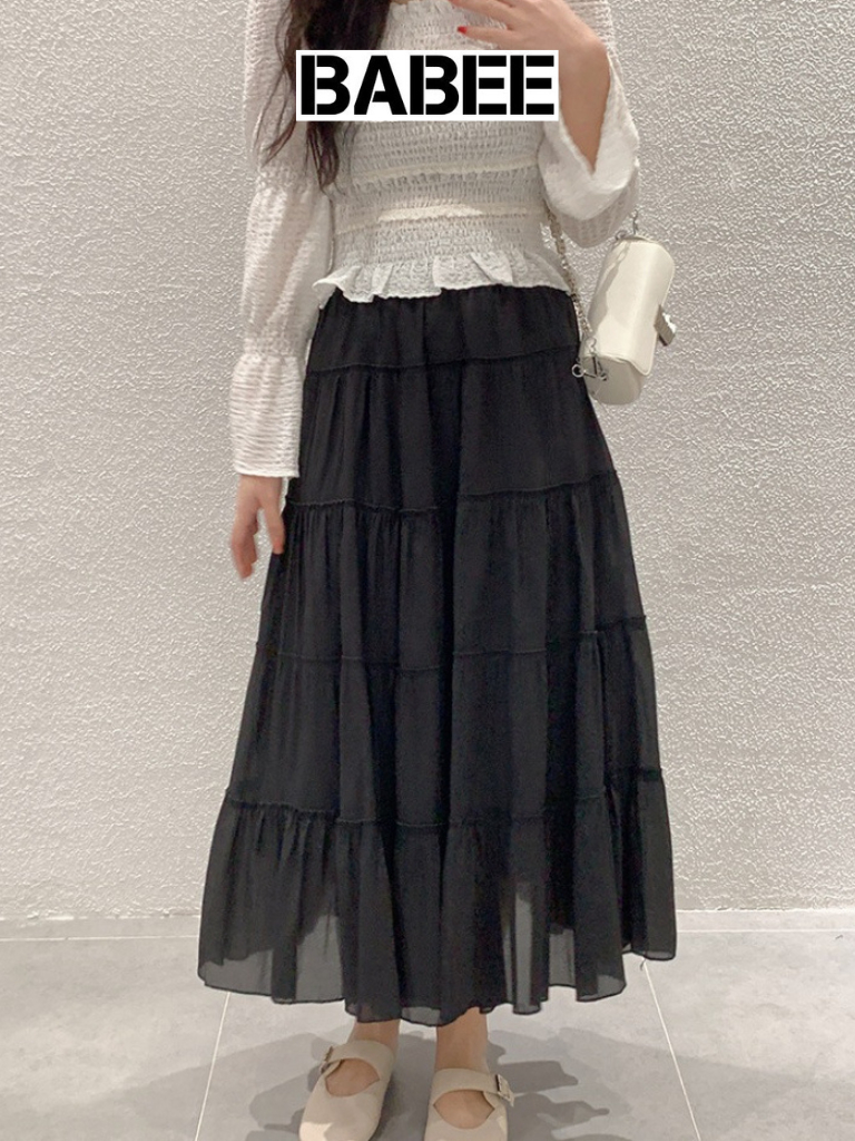  Chân Váy Nữ BABEE Chất Voan Tầng Dáng Dài Lưng Chun Có Lót Trong Kiểu Trẻ Trung Năng Động Thoải Mái 
