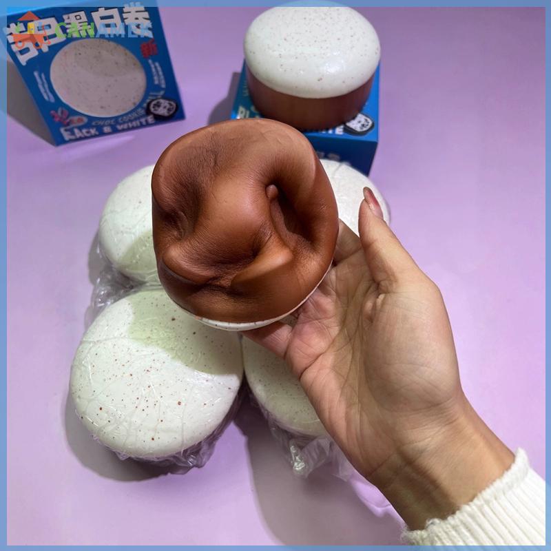 CANAMEK 1 Piece Sticky Black And White Roll Simulation Food Squishy Slow Rising Soft Tender Cake Squ