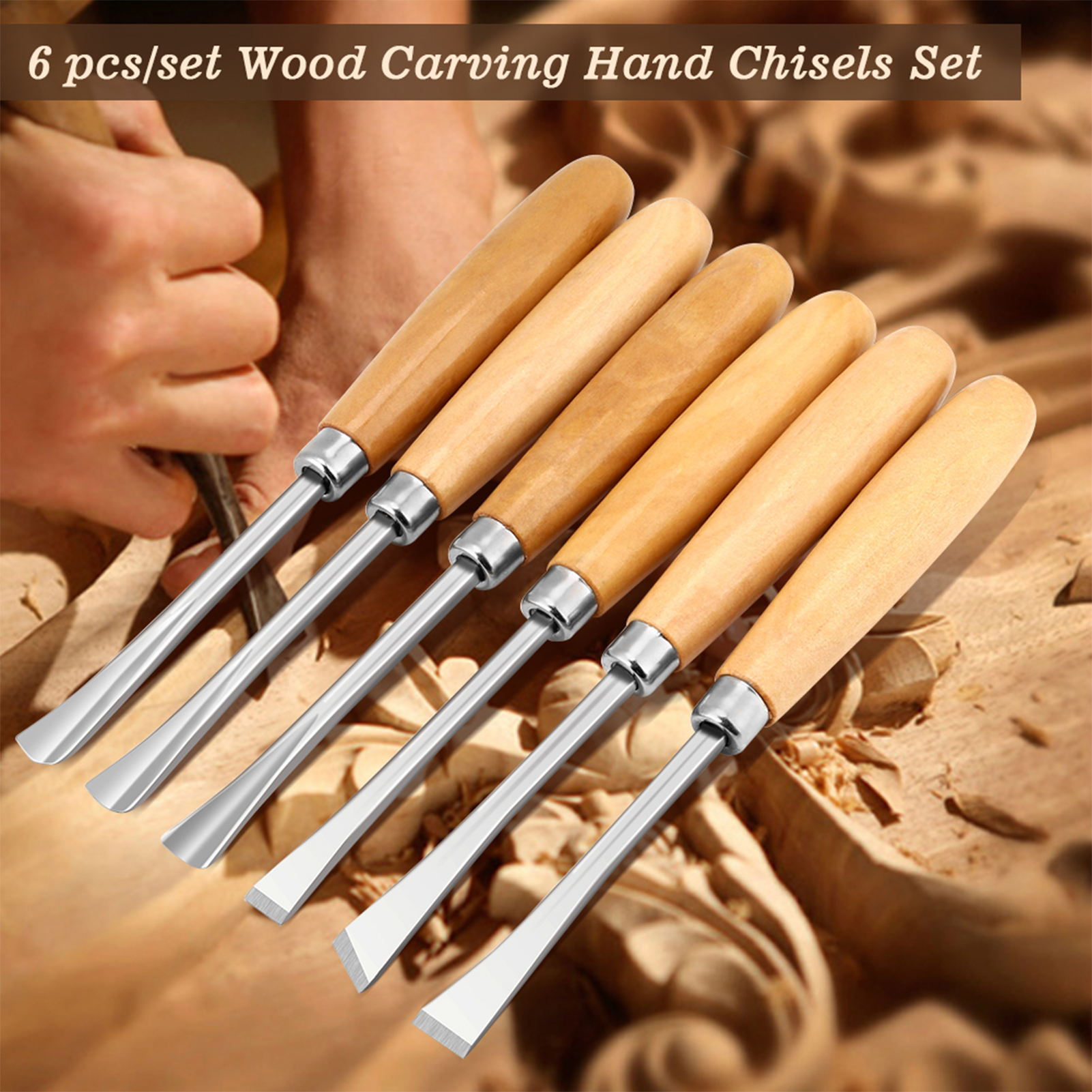 Garosa Marhynchus 6 Cái Đục Khắc Gỗ Bộ Dụng Cụ Chế Biến Gỗ Chuyên Nghiệp Với Tay Cầm Bằng Gỗ Được Đánh Bóng Lưỡi Thép Cứng Cho Thợ Mộc Nghệ Sĩ DIY