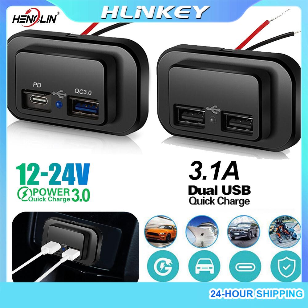 3.1A QC 3.0 Dual USB Car Charger Power Socket Adapter Charging Panel Mount for 12V 24V Motorbike Car Boat Bus RV ATV UTV Camper Caravans ราคา 87 บาท*ส่งฟรี