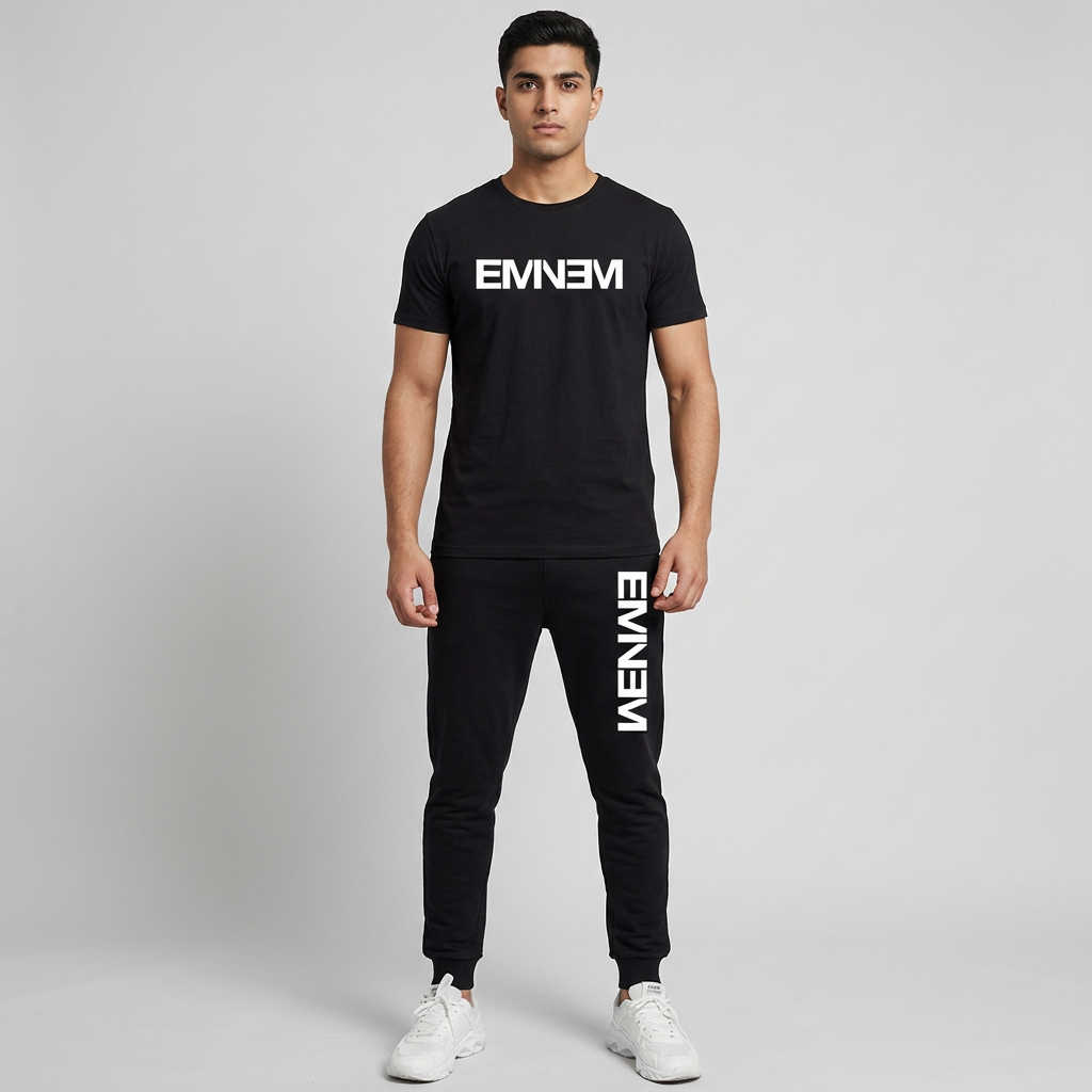 Black Trendy Printed tracksuit for men