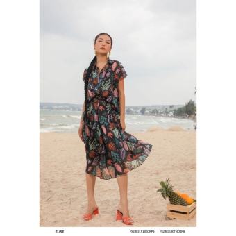 Chân váy tơ đen HT nhún tầng thiết kế Elise FS2303191BKORPB