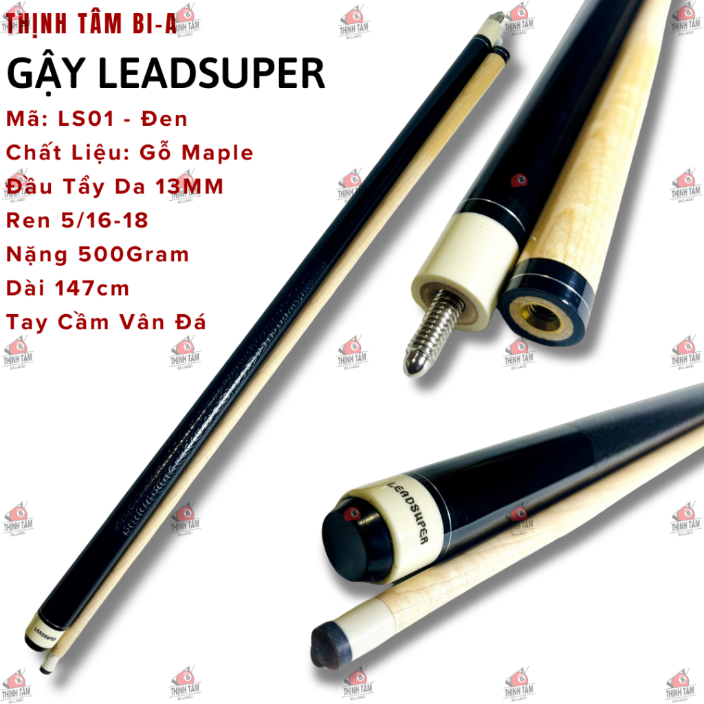 [THỊNH TÂM] Gậy Bida LEADSUPER 2 Khúc Gỗ Maple Cơ Bi-A Lỗ - 3 Băng - Phá CLB