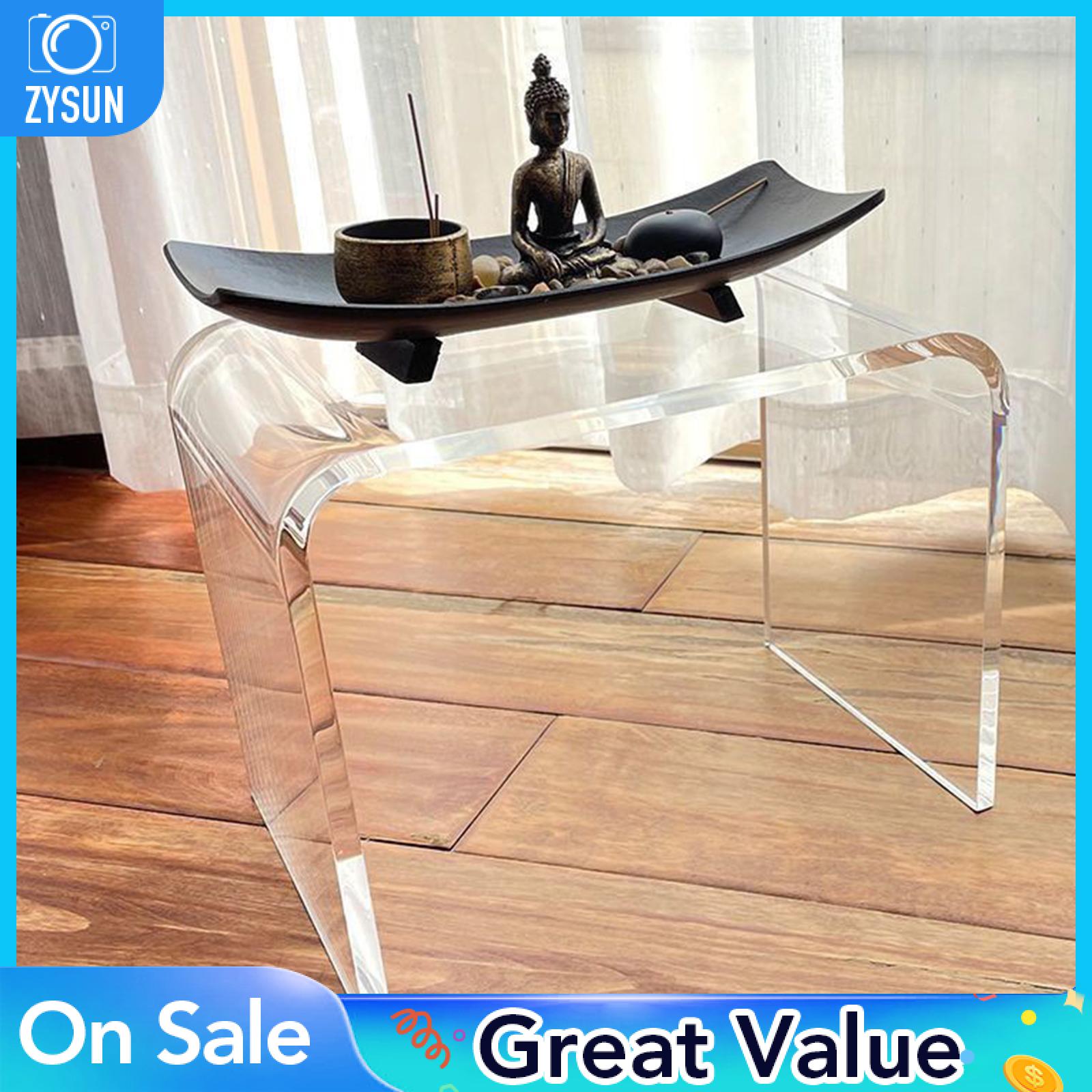 TANG SHI Clear Acrylic End Table,U Shaped Side Table With Rounded Edges, Stylish Modern Coffee Table Small Spaces Bedroom Or Living Room Furniture