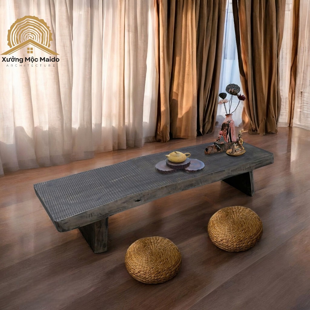 Bàn Trà Bệt, Bàn Thiền Gỗ Lũa Phong Cách Giả Cổ Wabi Sabi - Xưởng Mộc Maido
