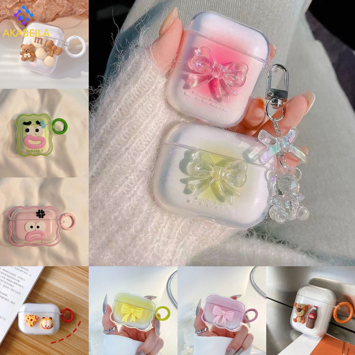 AKABEILA 🔥Airpods pro Case 🔥 เคสหูฟังลายการ์ตูน+สายห้อยแบบเดียวกัน เคสป้องกันการตกป้องกันกรณีหูฟังบลูทูธ หูฟังไร้สาย เคสซิลิโคนนิ่มลายการ์ตูน ราคา 5 บาท*ส่งฟรี