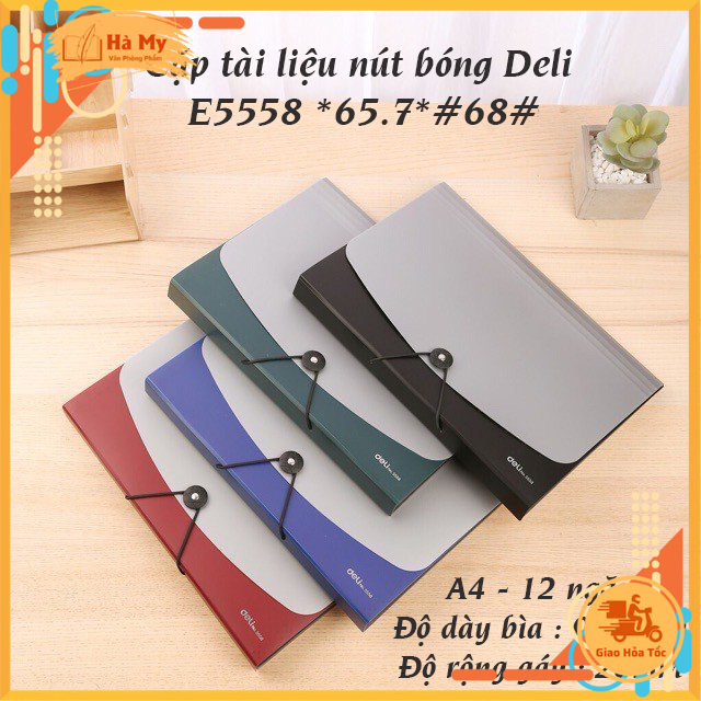 Cặp tài liệu nút bóng a4 13 ngăn deli e5558
