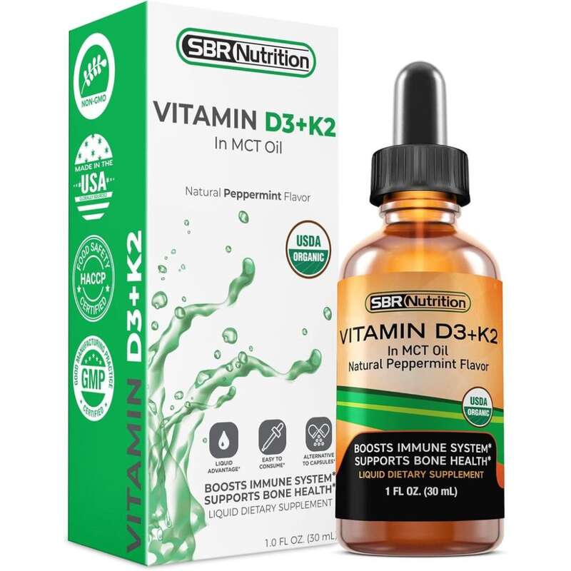 SBR Nutrition MAX, sản phẩm bổ sung vitamin D3 + K2 MK-7 dạng lỏng, có chứa dầu MCT, hương vị chanh, giúp tăng cường sức khỏe xương và tim mạch.