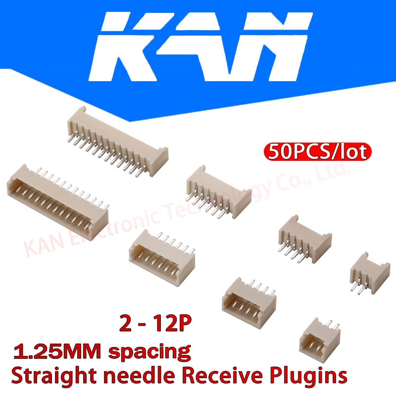 50pcs micro jst connector 1.25mm pitch male pin header 2p/3p/4p/5p/6p/7p/8p/9p/10p/11p/12p straight needle for pcb board 1.25