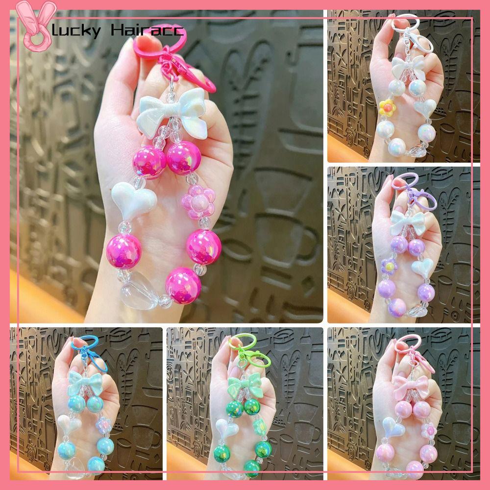 LUCKY HAIRACC 1Pcs Dây đeo cổ tay móc khóa Dây đeo điện thoại di động Đính cườm Nơ may mắn  dây chuyền túi  Chống mất Dây đeo điện thoại Dành cho nữ/Nữ/Nữ