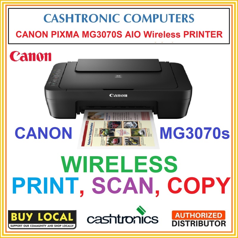 (Cashtronic Computers) CANON PIXMA MG3070S AIO Wireless PRINTER (Compact All-In-One Printer) FREE 1 set of COLOR and BLACK Ink Catridges, MG 3070s , MG3070, 1 Year Warranty by Canon Singapore