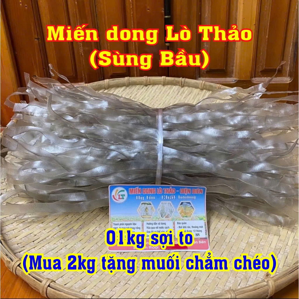 Miến Dong Lò Thảo Điện Biên (Sùng Bầu) - 1kg sợi to - Sợi Miến Dai Trong, Không Chất Bảo Quản