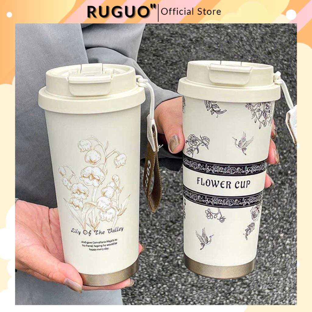 Ly Giữ Nhiệt Hoa Lan Lily 500ml Lõi Inox 316 Sang và Ca Ly nhựa tặng kèm ống hút đủ màu cao cấp 550ml có quai cầm