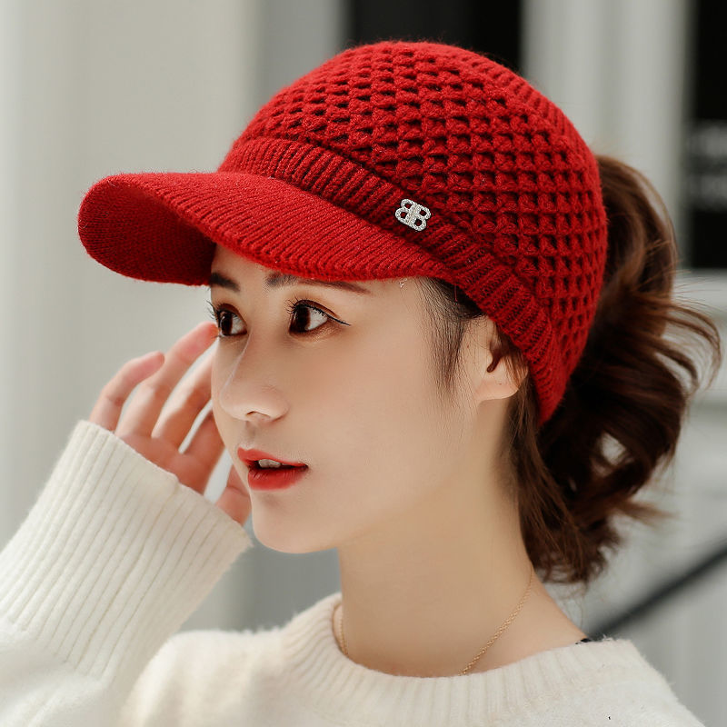 Fashion Autumn Winter Korean Style Baseball Hat for Women Solid Color Knit Baseball Cap Empty Top Hat Outdoor Sport Baseball Hat