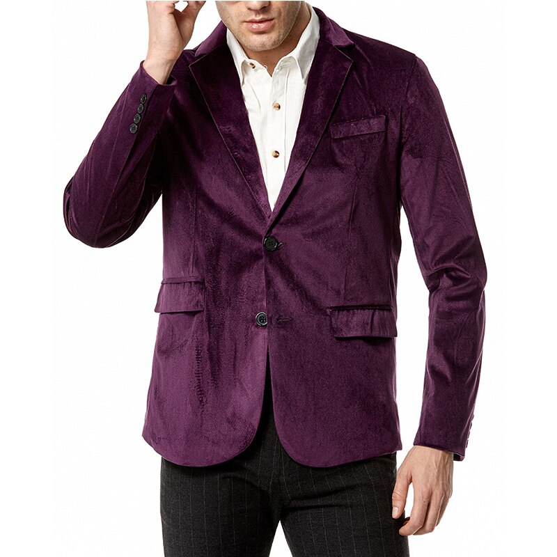 Retro Purple Velvet Blazer Men 2023 Brand Notched Lapel Two Button Suit