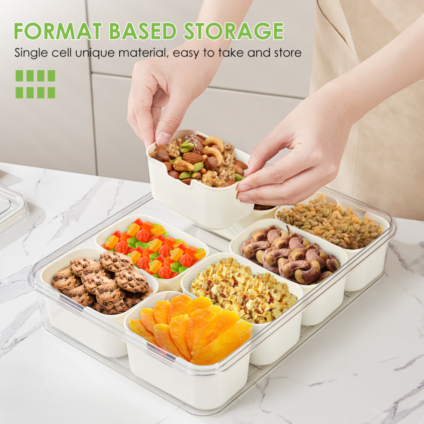 Snackschale MIT Deckel, snackteller MIT fächern, kunststoff unterteilung Snack schalen platte aufbewahrungsbox, snackbox Organizer für süßigkeiten Candy Veggie Keks nüsse Obst
