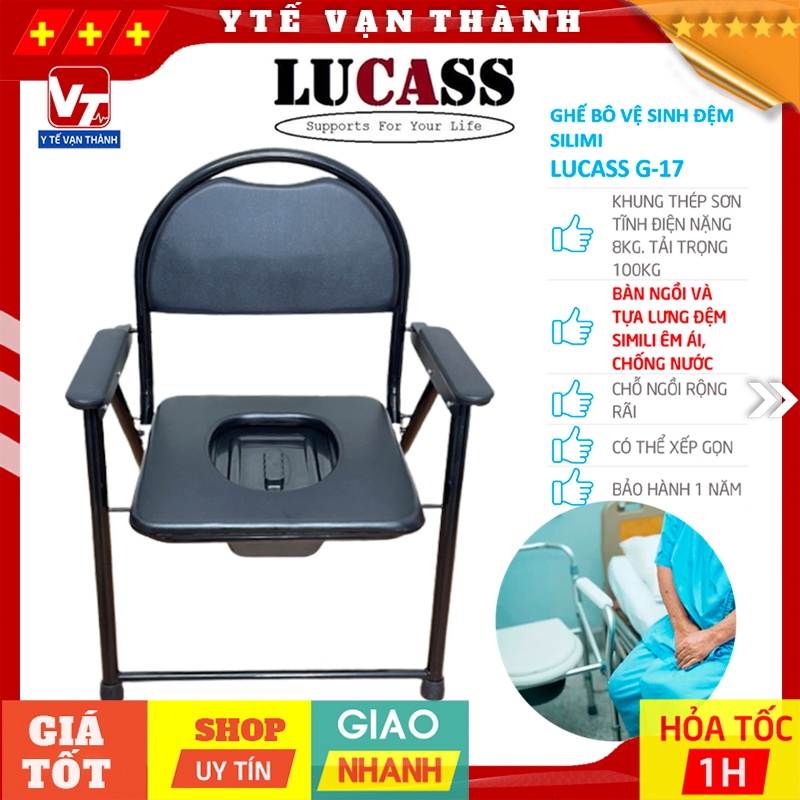 ✅ ghế bô vệ sinh không bánh xe, khung sơn, bô vuông, đệm simili lucass g-17 | tiêu chuẩn mỹ -vt0402 - y tế vạn thành