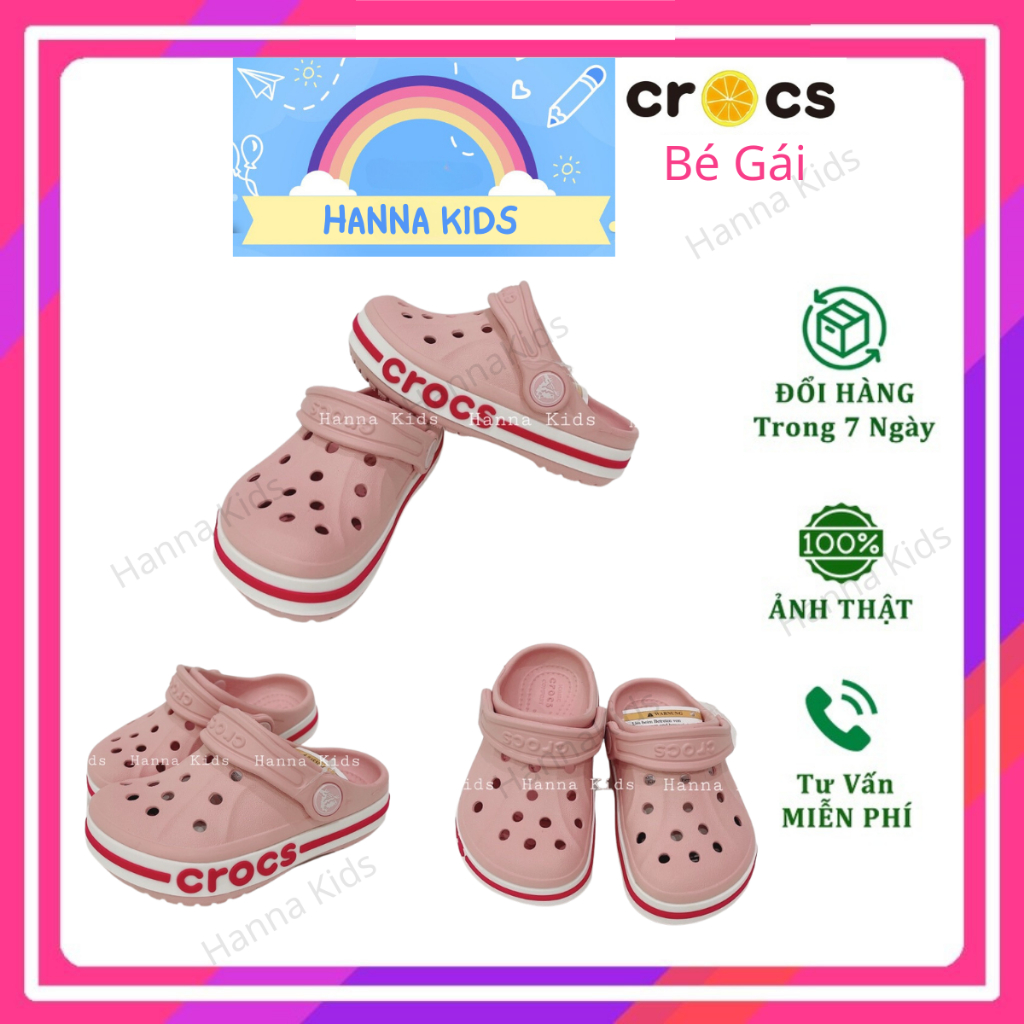 TẶNG 12 STICKER - Dép Cross cho bé gái HannaKids màu Hồng Sục Crocs Baya cho trẻ em nam nữ giày xục Clog Kid xuất khẩu