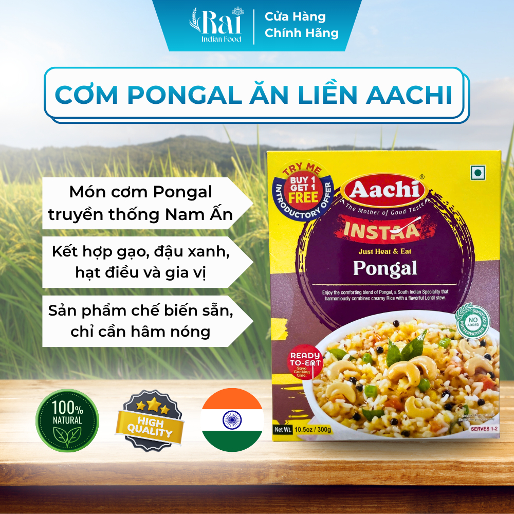 [MUA 1 TẶNG 1] Cơm gạo đậu thơm Pongal Ăn Liền Aachi Insta Pongal 300g – Cơm Gạo Đậu Lăng Kiểu Nam Ấn | Rai Indian Food
