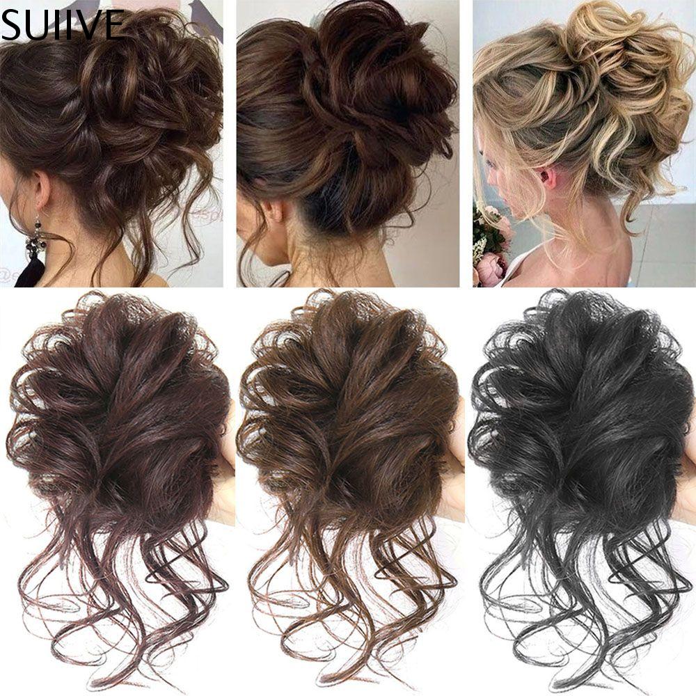 SUIIVE Nữ 22 Màu Búi tóc xoăn Dây chun Nối tóc Mảnh tóc giả Búi tóc giả Búi tóc xoăn rối Tổng hợp Búi tóc