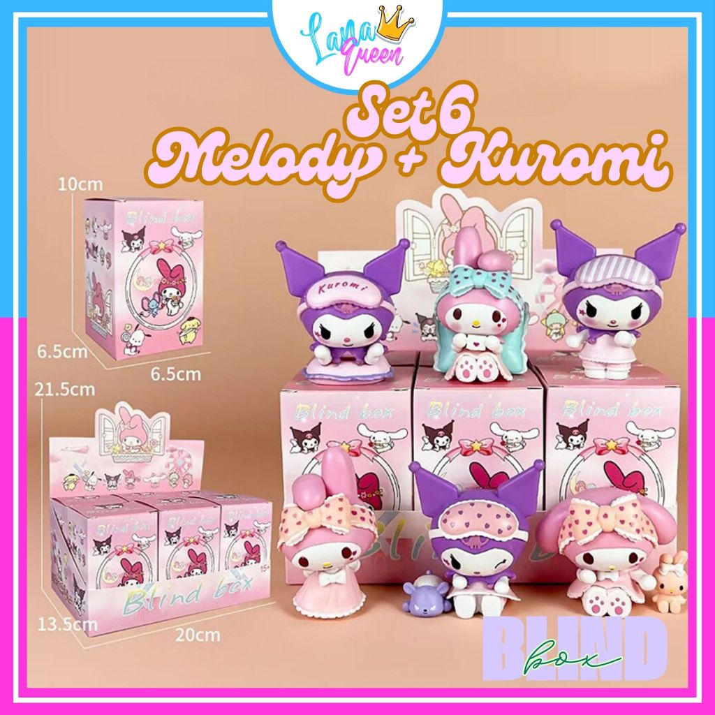 Set 6 Mô hình Kuromi Melody Hộp Quà Bí Ẩn Blind Box Full Box Đóng Hộp Set 6 Hộp Quà Bí Mật Quà Tặng Bất Ngờ - Lana Queen