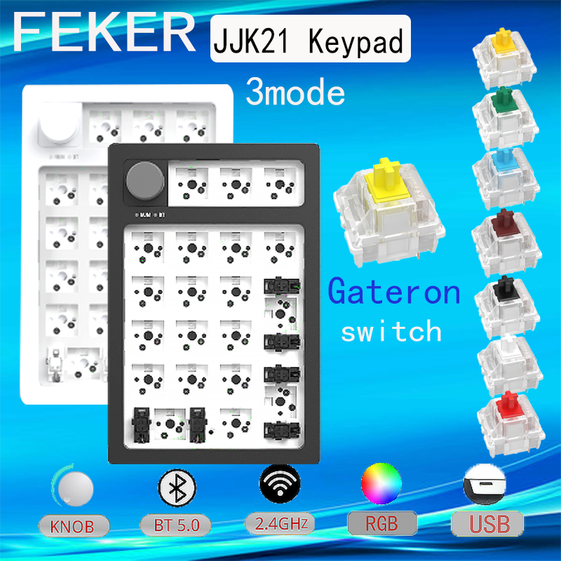 【】 Feker Jjk21 3modes Key Pad Gateron 3pin Switch Numeric Keypad Mini Mechanical Keyboard Usb/ Bluetooth/2.4ghz Rgb Lighting