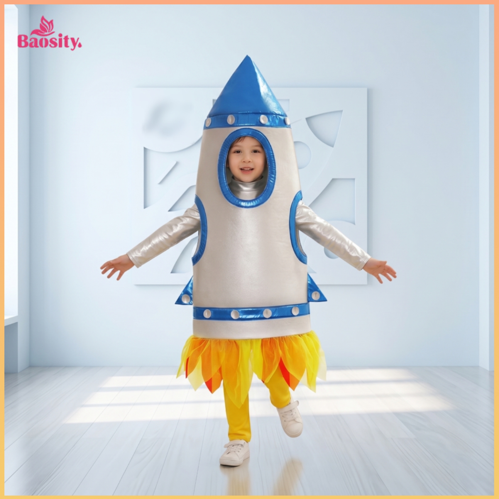Baosity Silver-Toned Spacecraft Cosplay Costume Blue Trim Spacecraft Overcoat Lightweight Soft for Stage Performance ราคา 2,901 บาท*ส่งฟรี