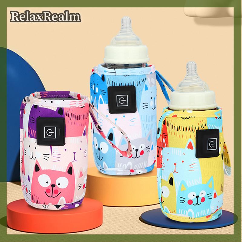 RelaxRealm USB Sữa nước ấm hơn du lịch Xe đẩy túi cách nhiệt bé bú chai nóng sơ sinh trẻ sơ sinh chai xách tay cho ăn ủ