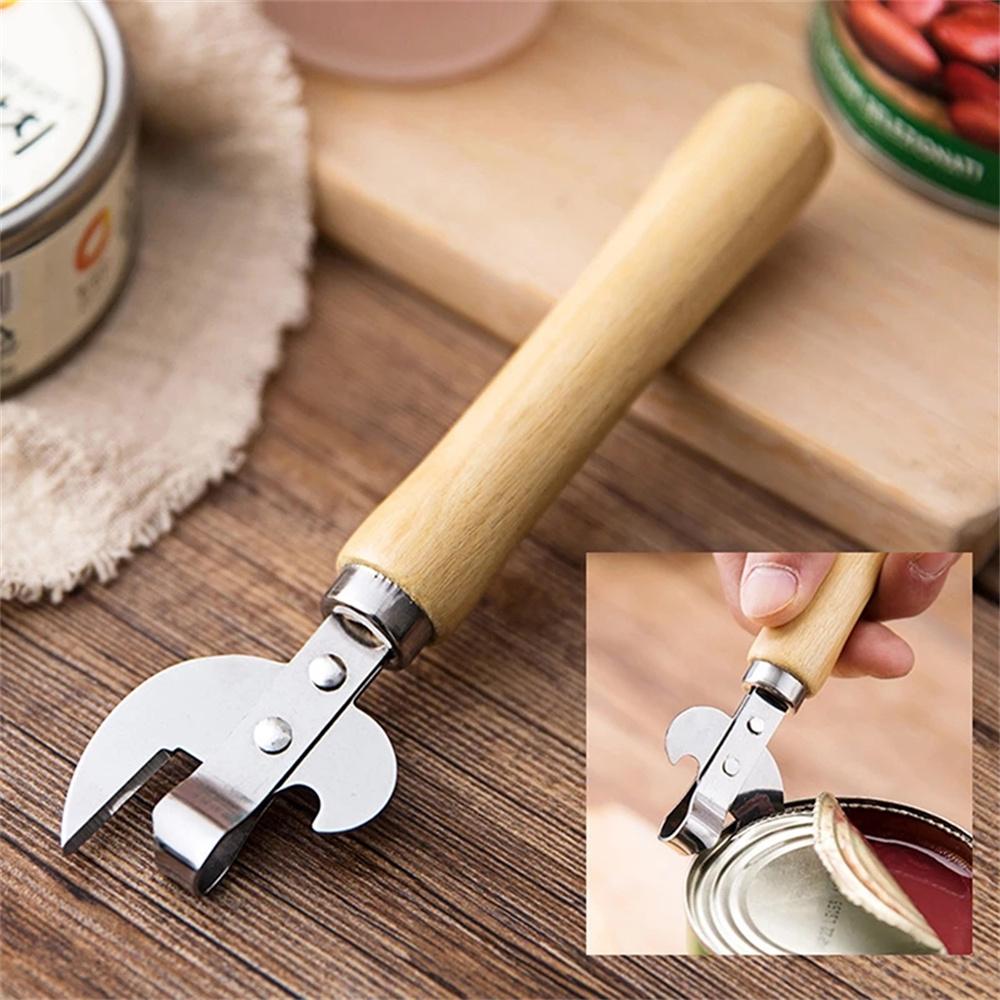 Household Side Cut Wood Handle Metal Can Openers Beer Bottle Opener Kitchen Tools Gadgets