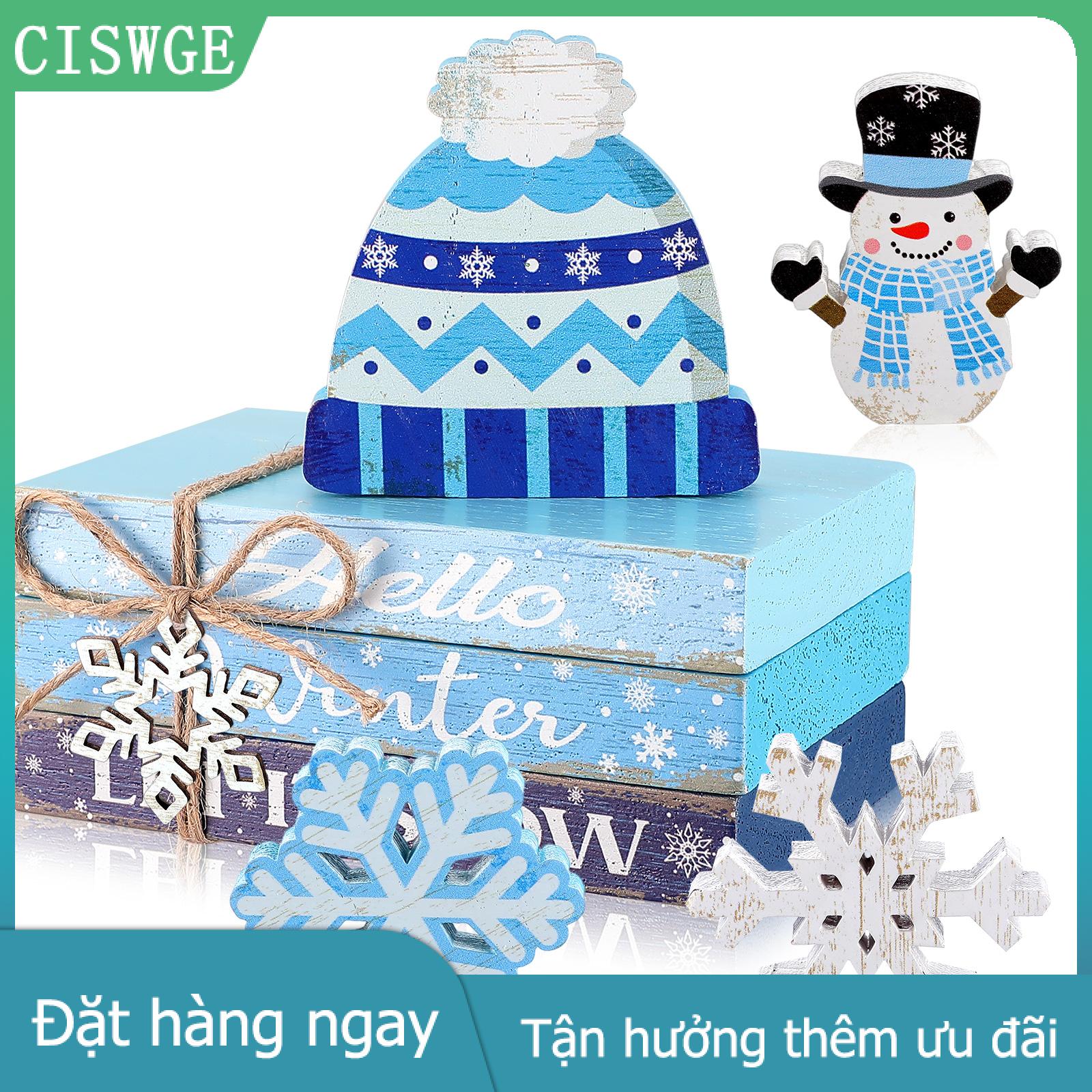 CISWGE MADOU Giáng Sinh Bảng Trang Trí 3 Bằng Gỗ Cuốn Sách Dấu Hiệu Trung Tâm 3 Mùa Đông Bằng Gỗ Bông Tuyết Trang Trí Nội Thất 1 Người Tuyết Giáng Sinh Trang Trí 1 Wo