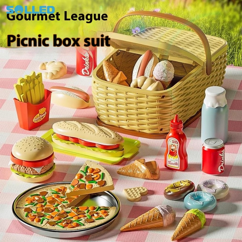 Pretend Play Toy For Kids Simulation Kitchen Food Drink Toy Portable Camping Picnic Basket Playset Gifts For Boys Girls ราคา 298 บาท*ส่งฟรี