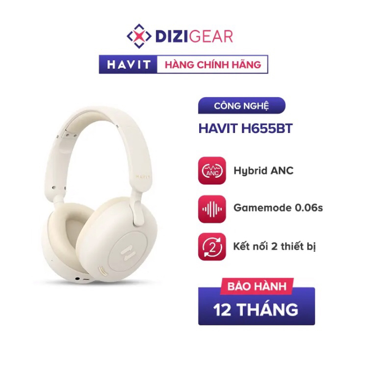 Tai Nghe Headphone Bluetooth HAVIT H655BT, BT 5.3, Chống Ồn Chủ Động ANC, Gamemode 60ms, Nghe Đến 65H - Hàng Chính Hãng