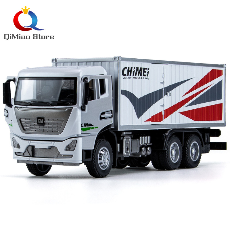 QiMiao 1:32 Container Truck Model Ornaments Simulation Alloy Pull Back Car Transport Vehicle With Sound Light For Boy Gifts Decoration