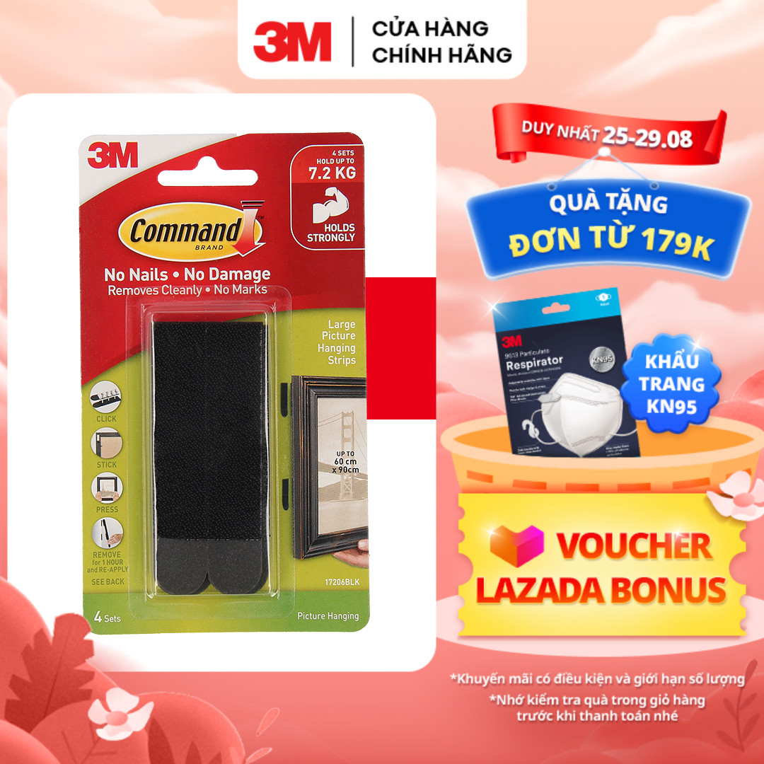 Bộ 8 Miếng dán treo tranh 3M™ Command™, 17206, độ bền cao, bám cực chắc, tải trọng 7.2kg, Dùng treo tranh