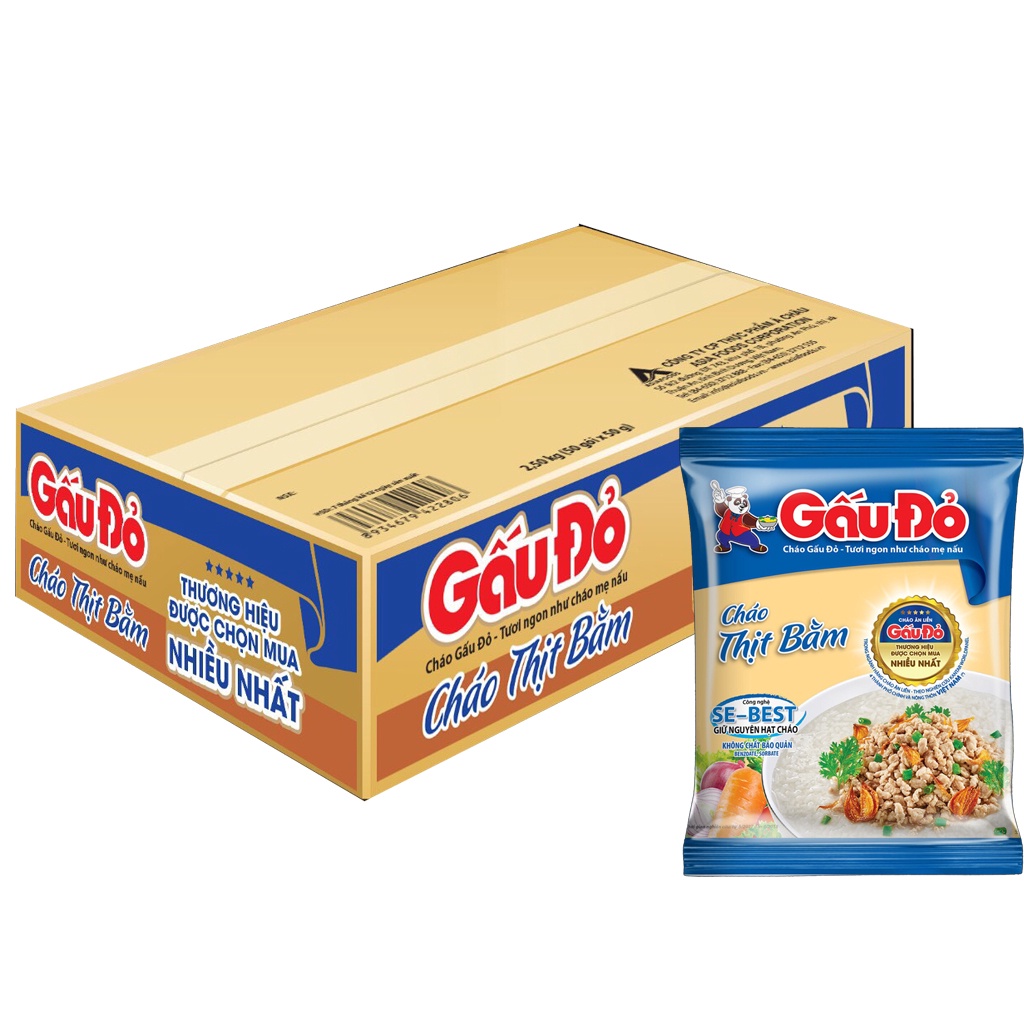 Hot like thùng cháo gấu đỏ 50 gói x 50g vị gà/thịt bằm