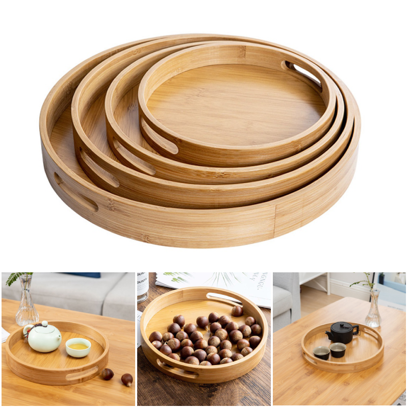 Bằng Gỗ Vòng Khay phục vụ tấm gỗ trà thực phẩm dishe Uống Platter đĩa đựng thức ăn Bữa Ăn Tối Thịt Bò Bít Tết Trái Cây khay đựng đồ ăn nhẹ Lưu Trữ Khay