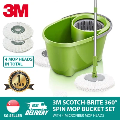 3M Scotch-Brite 360° Spin Mop Bucket Set with 4 Microfiber Mop Heads