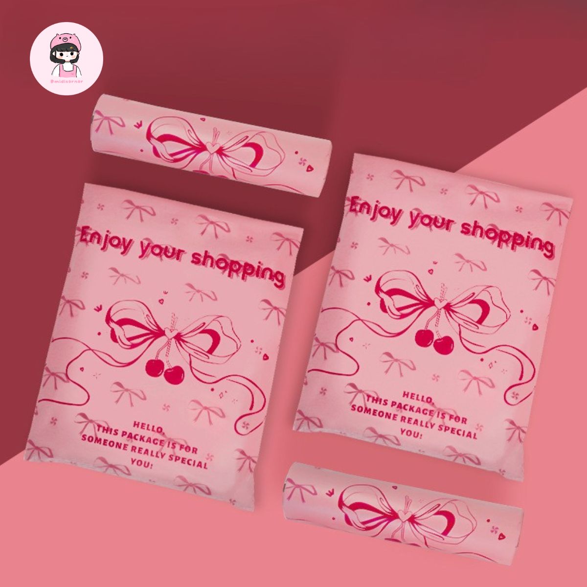 Set 10 Túi Nhựa Cherry Nhiều Cỡ Có Keo Chống Nước Gói Hàng Đựng Bánh Kẹo Midi Corner