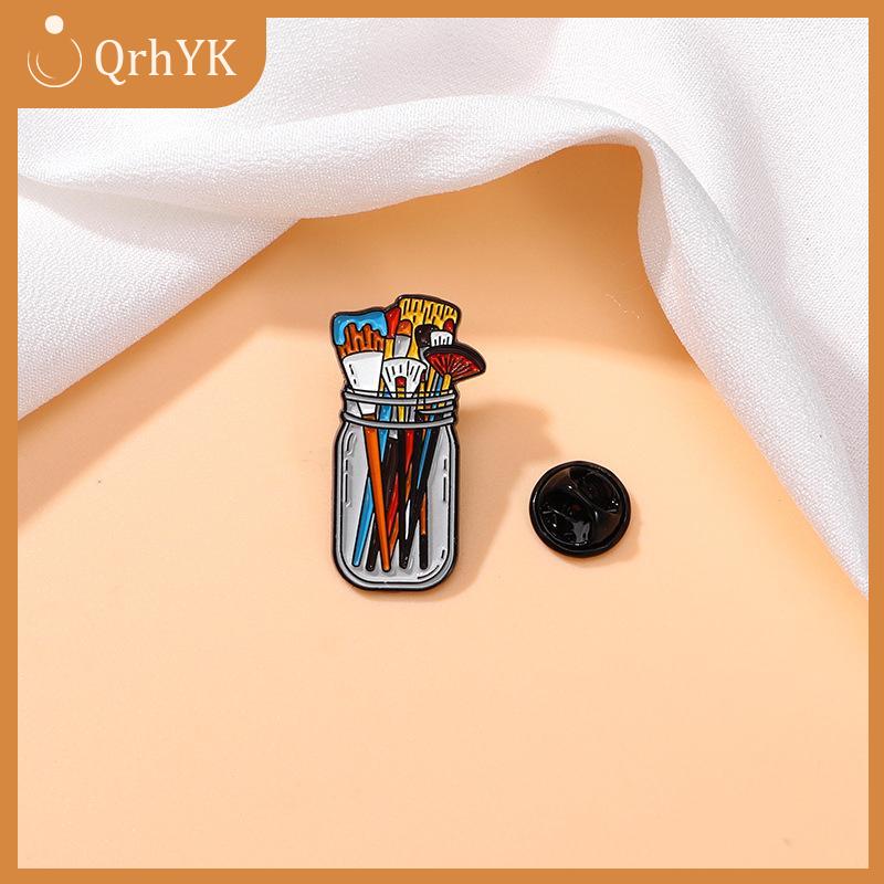 QrhYK Sơn Bàn Chải Trong Rõ Ràng Jar Men Pin UV Màn Hình In Ấn Nghệ Sĩ Huy Hiệu Nghệ Sĩ Nguồn Cung Cấp Trâm Trang Điểm Bàn Chải Pins