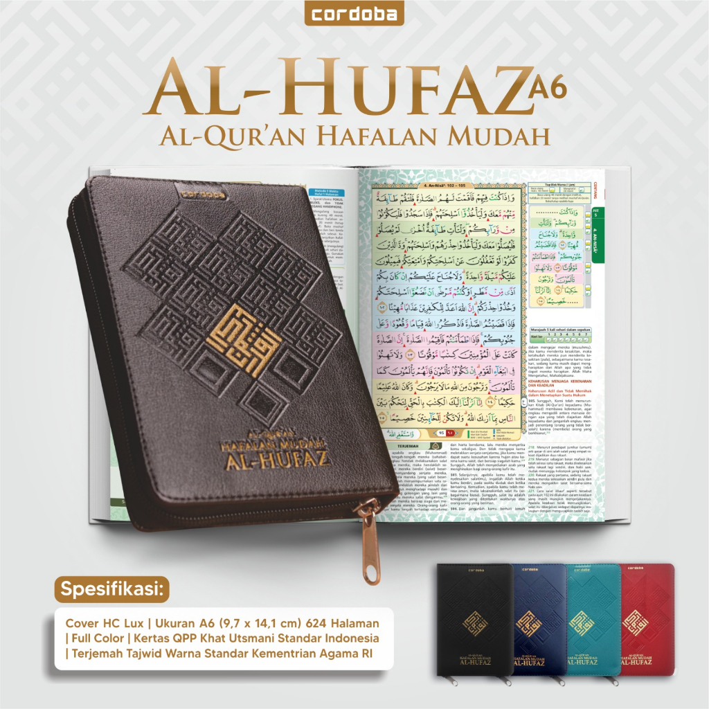 Alquran Hafalan Al-Hufaz A6 Cover Kalep Resleting 5 Blok Warna Terjemah Tajwid Warna Rasm Utsmani 15 B…