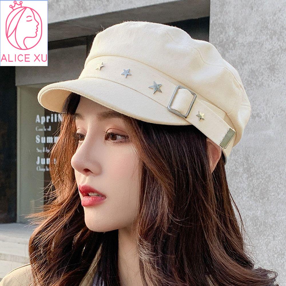 ALICE XU mũ nồi hàn quốc mũ beret nữ Thời trang Anh Quốc Nữ Mũ Gatsby Đầu Phẳng Phong cách Hàn Quốc Mũ thủy thủ Mũ Newsboy Mũ nồi ngôi sao Mũ lưỡi vịt