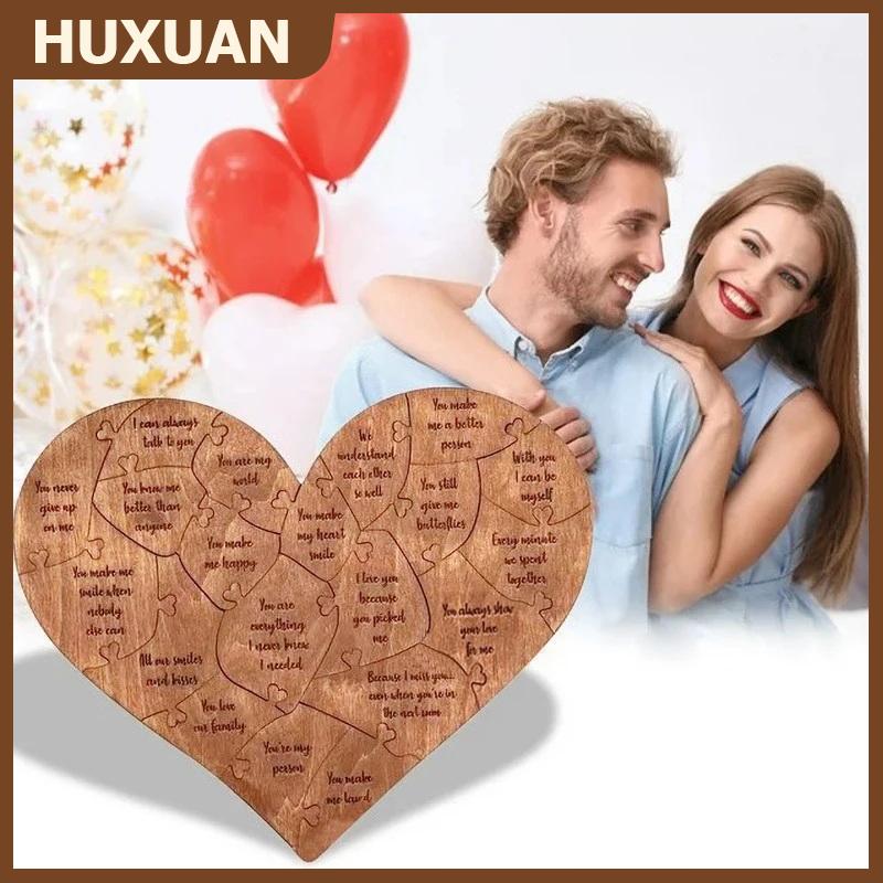 ❤❤❤Hot Sale HUXUAN Khắc gỗ Tình Yêu Câu Đố 20 lý do tại sao tôi yêu bạn cá nhân tình cảm Món quà trang trí nhà cho đám cưới kỷ niệm Valentine