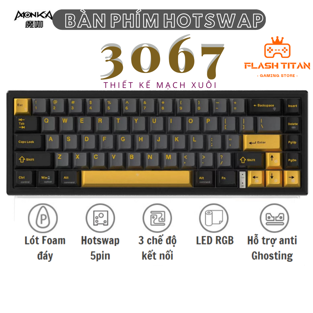 Bàn phím cơ MONKA 3067 Pro V2 - Hỗ trợ Hotswap - Mạch xuôi - Có app tùy chỉnh, LED RGB nhiều chế độ