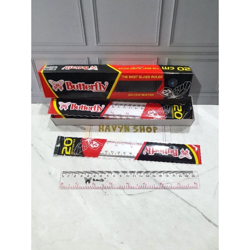 GROSIR ( PAK = 12PC) GARISAN PENGGARIS RULER 30 CM 20CM BUTTERFLY / GARISAN ATM (24PC=PAK)